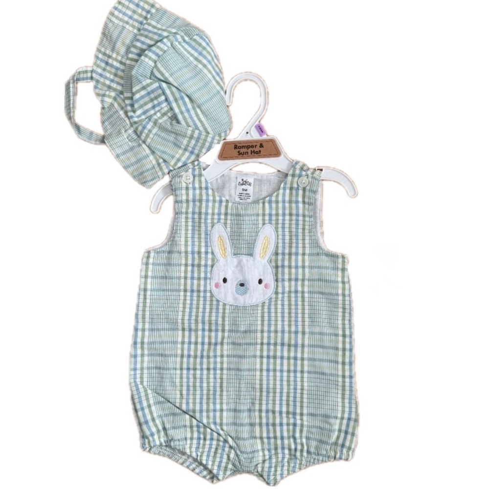 Baby Essentials Baby Boy Easter One Piece Outfit & Matching Hat w/Chin Strap